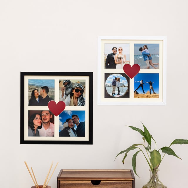 4 Fotoğraflı Kalpli 30x30 Yapışan Çerçeve | Tekyerde