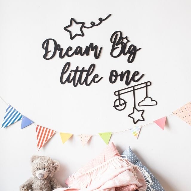 Dream Big Little One Ahşap Duvar Yazısı - Siyah | Tekyerde
