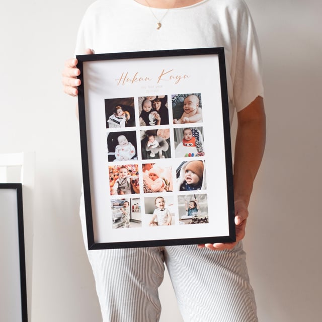 Bebeğin 1 Yılı 12 Fotoğraflı 30x40 Yapışan Çerçeve | Tekyerde