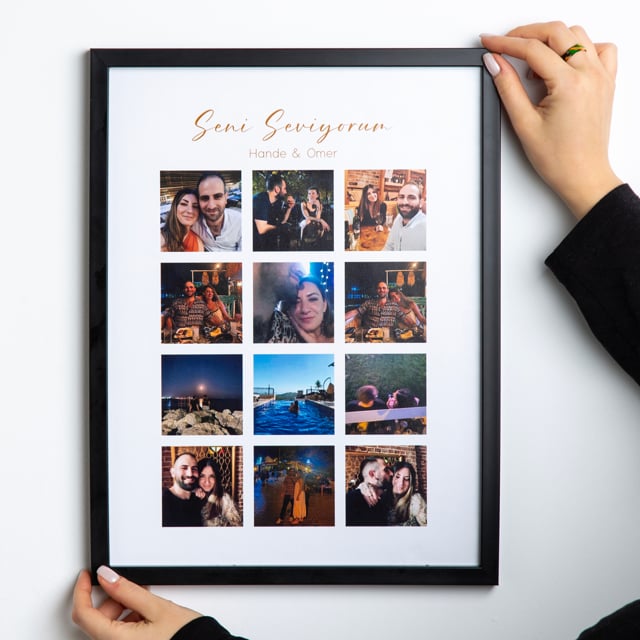 Sevgiliye 12 Fotoğraflı 30x40 Yapışan Çerçeve | Tekyerde
