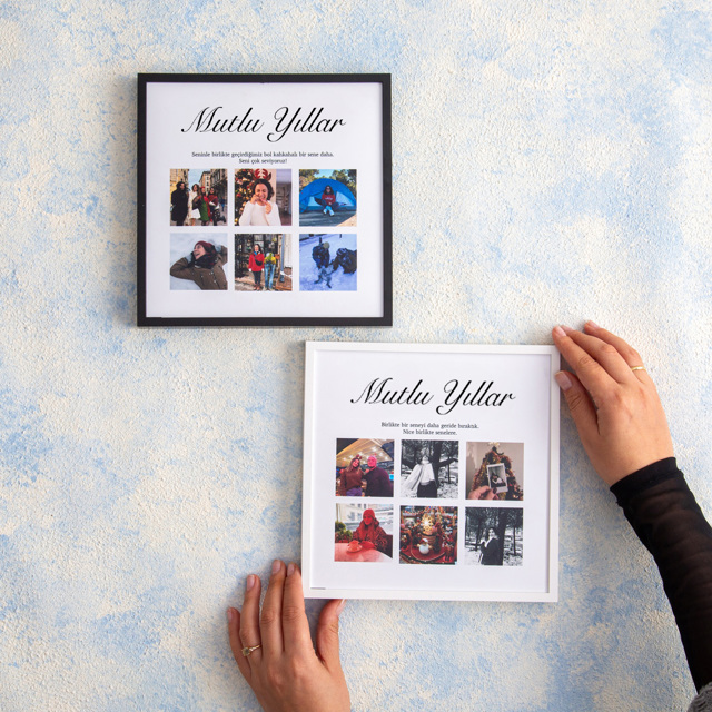Mutlu Yıllar Yılbaşı 6 Fotoğraflı 20x20 Yapışan Çerçeve | Tekyerde