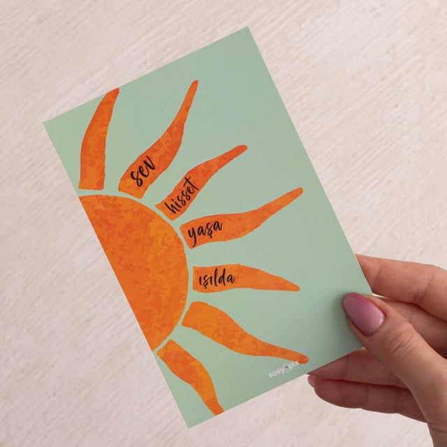 Sev, Hisset, Yaşa, Işılda Motto Kartı | Tekyerde